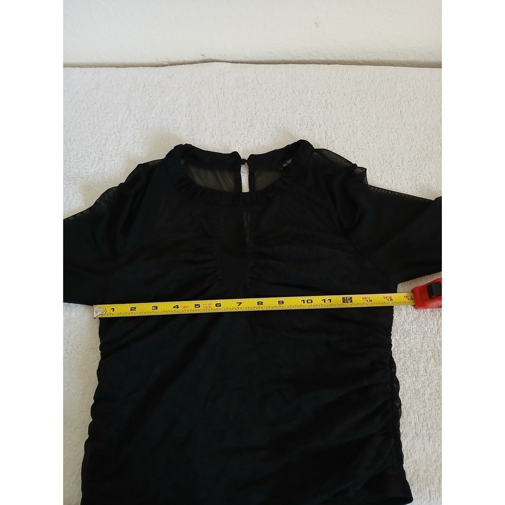 Paper Moonโ Black Mesh Sheer Top Ruched Velvet Detail Y2K Goth Clubwear Size L - Picture 11 of 16